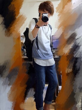 「アイテム（アナログ腕時計、ピンク系）」を使った、たかさん（メンズ・165cm）の夏コーディネート