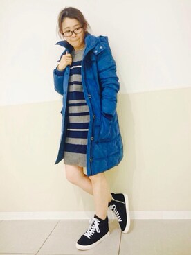 「ムートン」｜「アイテム（ダウンジャケット/コート）」を使った、Yasさん（レディース・153cm）の秋コーディネート