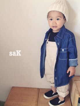 「ガウン」｜「アイテム（オールインワン・サロペット）」を使った、saKanaさん（キッズ・80cm）の春コーディネート
