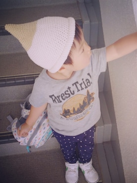 「MARKEY'S（マーキーズ）のアイテム（Tシャツ/カットソー、グレー系）」を使った、saKanaさん（キッズ・90cm）の夏コーディネート
