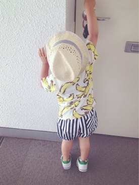 「ZARA KIDSのアイテム（ハット、ベージュ系）」を使った、saKanaさん（キッズ・90cm）の夏コーディネート