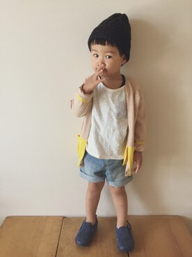 「GAP（ギャップ）のアイテム（Tシャツ/カットソー、ホワイト系）」を使った、saKanaさん（キッズ・90cm）の秋コーディネート