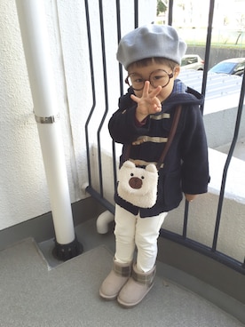 「2歳5ヶ月」｜「アイテム（ダッフルコート）」を使った、saKanaさん（キッズ・90cm）の冬コーディネート