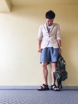 「FREAK'S STORE（フリークスストア）のFREDRIK PACKERS/フレドリックパッカーズ 別注500D DAY PACK （バックパック/リュック）」を使った、Felix さん（メンズ・178cm・30代）の夏コーディネート