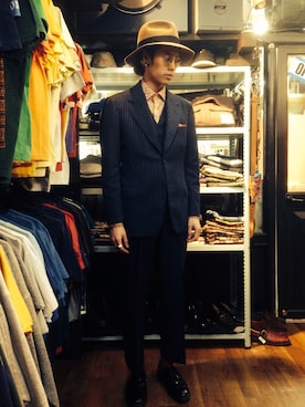 「アイテム（セットアップ、ブルー系）」を使った、Kaiさん（メンズ・182cm）の春コーディネート