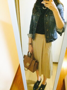 「Mila Owen（ミラオーウェン）のフェイクスカートガウチョPT（その他パンツ、ベージュ系）」を使った、g-nakaさん（レディース・173cm）の秋コーディネート
