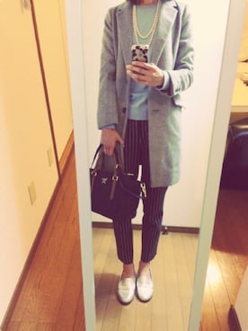 「GU（ジーユー）のアイテム（チェスターコート、グレー系）」を使った、g-nakaさん（レディース・173cm）の秋コーディネート