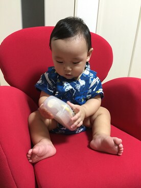 「SNOOPY（スヌーピー）のアイテム（ママ＆ベビー、ブルー系）」を使った、a. I toさん（キッズ・70cm）の夏コーディネート