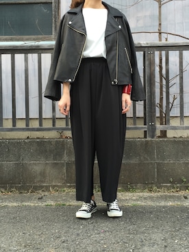 「BLACK BY MOUSSY（ブラックバイマウジー）のアイテム（ライダースジャケット）」を使った、maiko_0219_さん（レディース・163cm）の春コーディネート