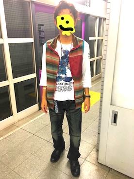 「アイテム（ベスト、レッド系）」を使った、Vinciさん（メンズ・170cm）の秋コーディネート