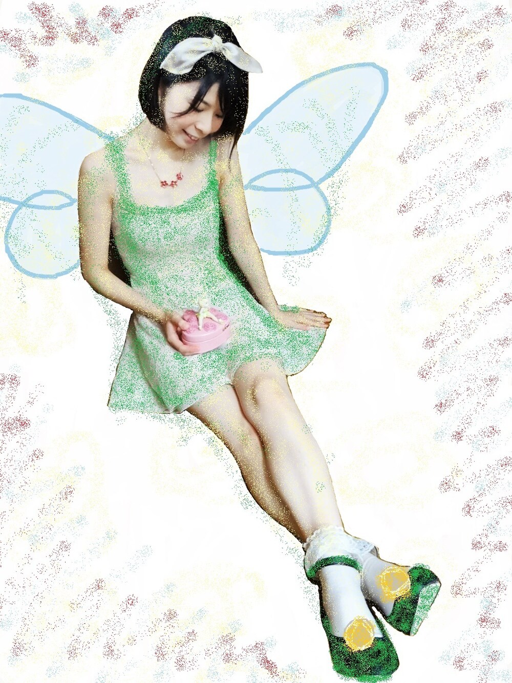「mysty womanのポインテッドトゥフラットパンプス（パンプス、ブラック系）」を使った、E-moiさん（レディース・155cm）の夏コーディネートの1枚目の写真