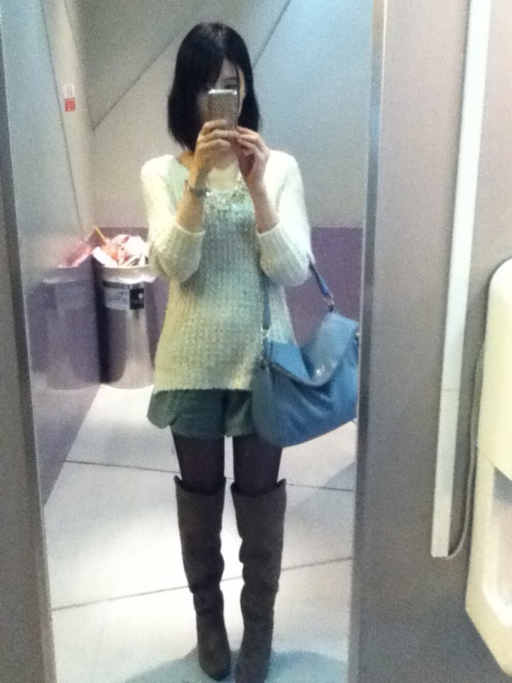 「ゆるめ、悩み中、面倒くさがり、冬コーデ、先取り、旅行」｜「PROPORTION BODY DRESSINGのゆるめニット（ニット/セーター、グリーン系）」を使った、E-moiさん（レディース・155cm）の夏コーディネートの1枚目の写真