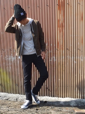 「H&M（エイチ・アンド・エム）のアイテム（ブルゾン）」を使った、ioLeeさん（メンズ・175cm）の秋コーディネート
