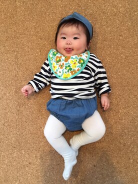 「無印良品（ムジルシリョウヒン）のアイテム（Tシャツ/カットソー、ホワイト系）」を使った、yurimariさん（レディース・70cm）の春コーディネート