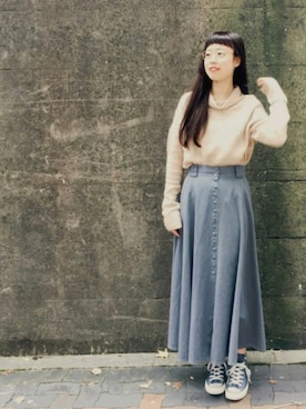 「金子眼鏡（カネコガンキョウ）のKilgore Glasses - Made by Kaneko Optical / ボストン型眼鏡 - 金子眼鏡製（メガネ）」を使った、あべかわさん（レディース・160cm）の秋コーディネート