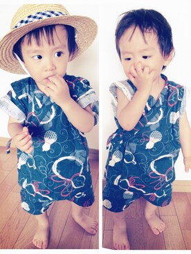 「パジャマ」｜「アイテム（浴衣）」を使った、Saku＊Sakoさん（キッズ・80cm）の夏コーディネート