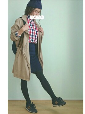 「スウェット×シャツ」｜「アイテム（トレンチコート）」を使った、masueriさん（レディース・155cm）の冬コーディネート