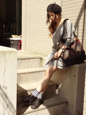 「スウェットワンピース」｜「アイテム（その他シューズ）」を使った、marikaさん（レディース・158cm）の秋コーディネート