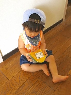 「Moujonjon（ムージョンジョン）のアイテム（タンクトップ）」を使った、こちたさん（キッズ・80cm）の夏コーディネート