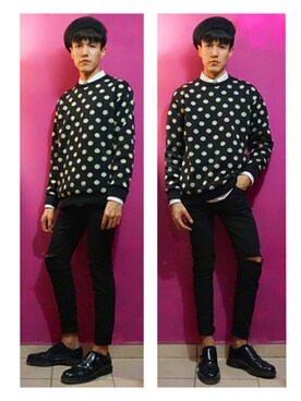 「ZARA（ザラ）のアイテム（ハンチング/ベレー帽、ブラック系）」を使った、Jyoujiさん（メンズ・180cm）の冬コーディネート