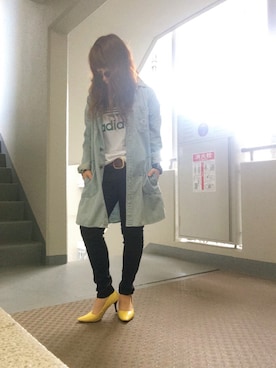 「デニムシャツワンピース」｜「アイテム（その他）」を使った、ゆかり🍎さん（レディース・152cm）の春コーディネート