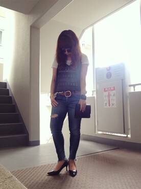 「Ungrid（アングリッド）のフレイドヘムストスリ（デニムパンツ）」を使った、ゆかり🍎さん（レディース・152cm）の春コーディネート