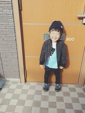 「にゃー」｜「アイテム（ニットキャップ/ビーニー）」を使った、soo&aaaさん（キッズ・90cm）の冬コーディネート