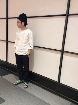 「アイテム（サンダル、グリーン系）」を使った、ｊｋさん（メンズ・162cm）の春コーディネート