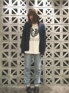 「アイテム（キャップ）」を使った、たぶしさん（レディース・165cm・10代）の秋コーディネート