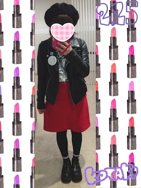 「アイテム（デニムスカート、レッド系）」を使った、KOTAKIさん（レディース・150cm）の冬コーディネート