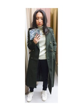「khaki」｜「アイテム（ダウンジャケット/コート）」を使った、KINOKOさん（レディース・155cm）の秋コーディネート