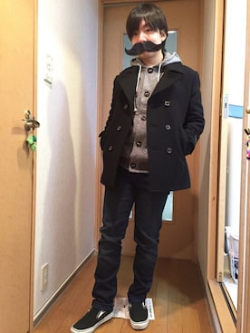 「SHIPS JET BLUE（シップスジェットブルー）のアイテム（ピーコート）」を使った、HIROKIさん（メンズ・157cm）の冬コーディネート