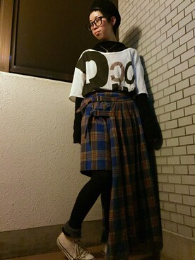 「タータンチェック」｜ウエダマユさん（レディース・161cm）の冬コーディネート