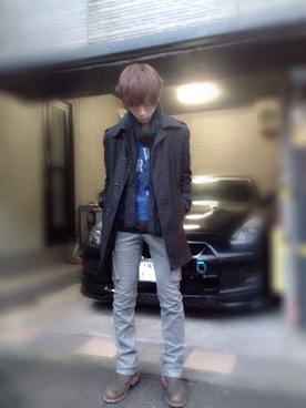 「アイテム（ステンカラーコート）」を使った、黒崎澪音さん（メンズ・173cm・10代）の秋コーディネート