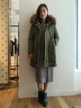 「A part by（アパートバイ）のアイテム（モッズコート）」を使った、エミリさん（レディース・158cm）の秋コーディネート