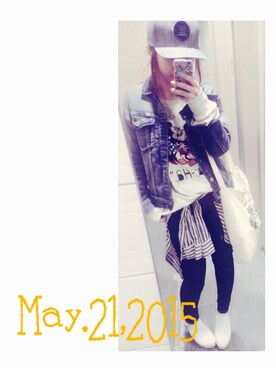 「grn」｜「アイテム（デニムジャケット）」を使った、mie さん（レディース・152cm）の春コーディネート