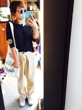 「TODAYFUL（トゥデイフル）のVintageトートバッグ（トートバッグ）」を使った、makiさん（レディース・161cm）の秋コーディネート