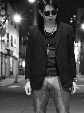 「GIVENCHY（ジバンシイ）のアイテム（ライダースジャケット）」を使った、GORONCHYさん（メンズ・178cm）の秋コーディネート