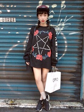 「FLOW（フロウ）のアイテム」を使った、呂妍芯さん（レディース・154cm）の春コーディネート