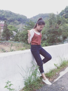 「アイテム（その他トップス、ブラウン系）」を使った、呂妍芯さん（レディース・154cm）の秋コーディネート