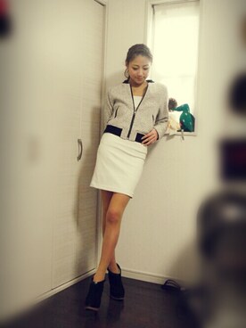 「Jayro（ジャイロ）の【sweet12月号掲載】異素材コンビショートブーツ（パンプス、ブラック系）」を使った、西上まなみさん（レディース・168cm）の春コーディネート