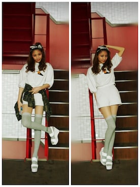 「NOMINE（ノミネ）のSWAN相良裏毛（トップス、ホワイト系）」を使った、西上まなみさん（レディース・168cm）の春コーディネート