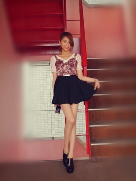 「TOPSHOP（トップショップ）のLACE BODY（その他トップス、ベージュ系）」を使った、西上まなみさん（レディース・168cm）の春コーディネート