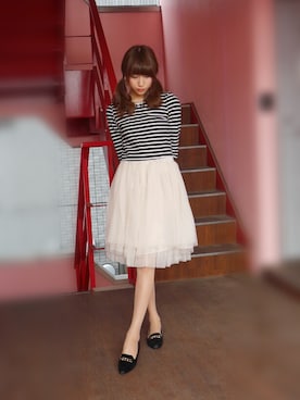 「LILY BROWN（リリーブラウン）のフレアチュールスカート（スカート、ホワイト系）」を使った、西上まなみさん（レディース・168cm）の夏コーディネート