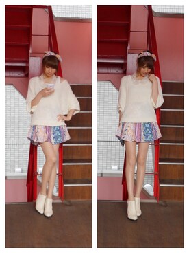 「LILY BROWN（リリーブラウン）のニットコンビエスニックフラワーワンピース（ワンピース、ホワイト系）」を使った、西上まなみさん（レディース・168cm）の夏コーディネート