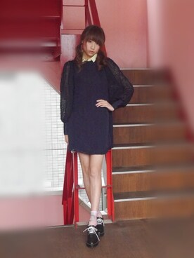 「MAISON DE REEFUR（メゾンドリーファー）のreefurで買ったお洋服だけどimportなのでブランド名わかんない(´・ω・｀)（ワンピース、ブルー系）」を使った、西上まなみさん（レディース・168cm）の秋コーディネート