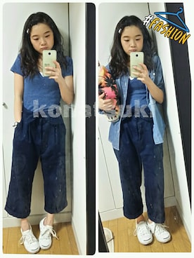 「RCWB（アールシーダブリュービー）のアイテム（パンツ）」を使った、KONATSUKIさん（レディース・142cm）の春コーディネート