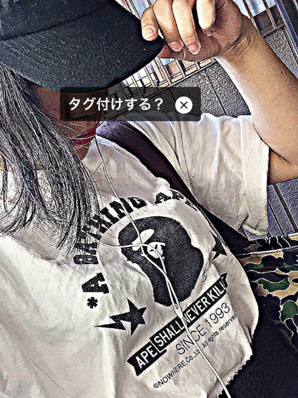 「A BATHING APE、RNA、モノトーン」｜「RNAのE4180 Bugs Bunny キャップ（キャップ、ブラック系）」を使った、いのうえあやかさん（レディース・157cm）の秋コーディネートの1枚目の写真