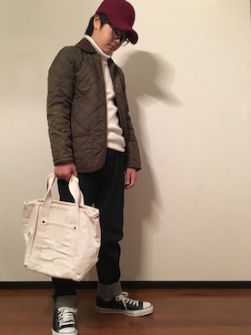 「LAVENHAM（ラベンハム）のアイテム（ナイロンジャケット）」を使った、manさん（メンズ・159cm）の冬コーディネート