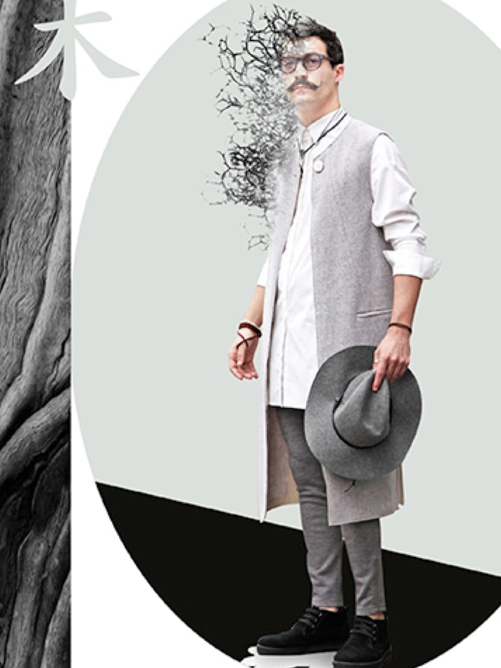 「hipster、mustache、androgyny、model、Hong Kong、squadgoal、ZaloraxWear、ZALORAxWEARstylesquad」｜「CANTO MOTTOのアイテム（ジャケット/アウター、グレー系）」を使った、Freddy Curiélさん（メンズ・175cm）の夏コーディネートの1枚目の写真